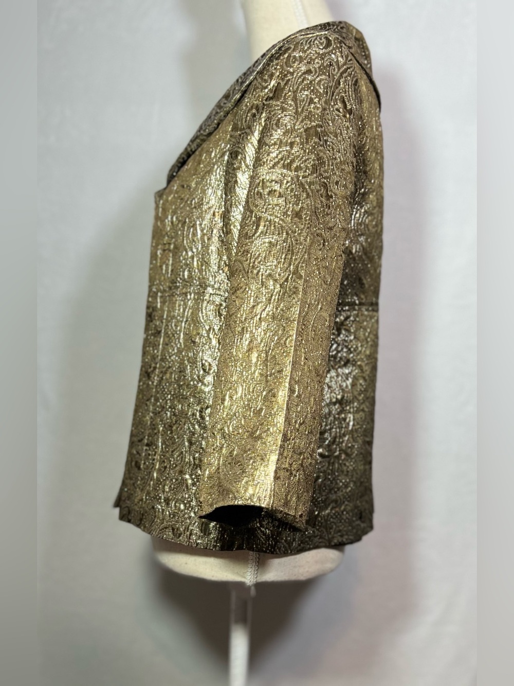 Elementz Gold Metallic Brocade Jacket Empire Waist Lined 3/4 Sleeve Size M - Picture 3 of 8